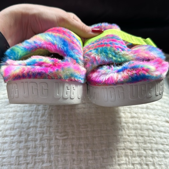 Ugg fluffita pixelate green real fur slides size 7 - Picture 15 of 16
